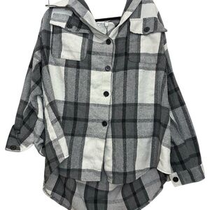 Plaid Button Down Shirt in Gray and White